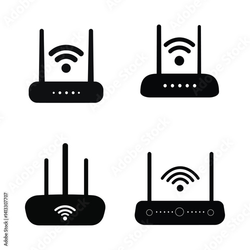 Flat vector icon of wireless router and modem with wifi signal for web and mobile apps