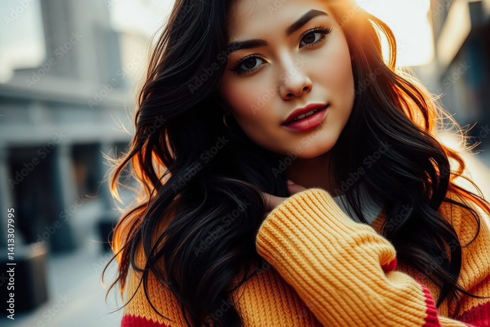Stylish Woman in a Cozy Autumnal Sweater
