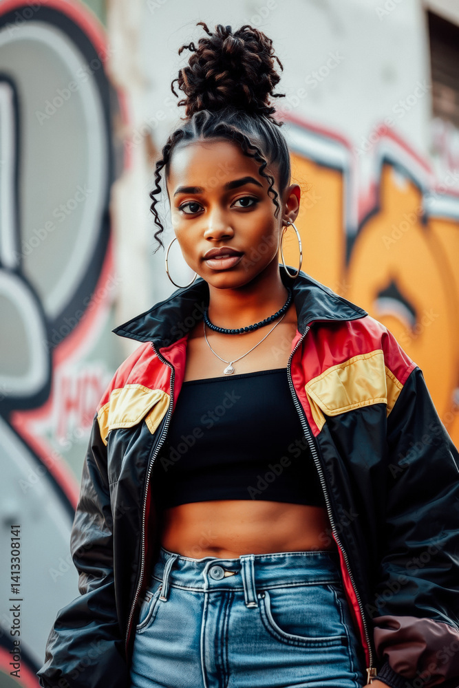 Stylish Young Woman in Trendy Urban Outfit