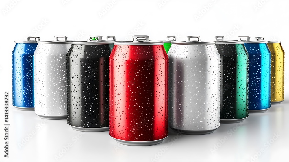 Aluminum cans with water drops isolated on white background. 3d illustration