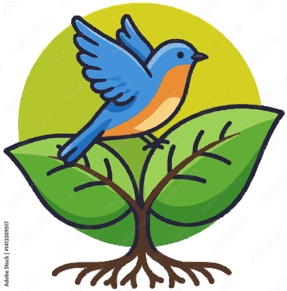 Obraz premium Blue bird perched on a tree sapling.
