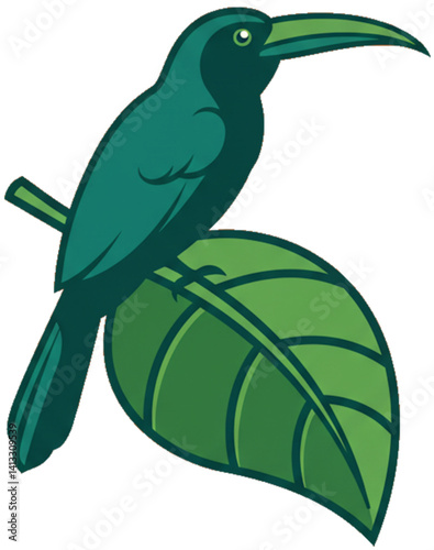 Green bird sitting peacefully on a leaf.