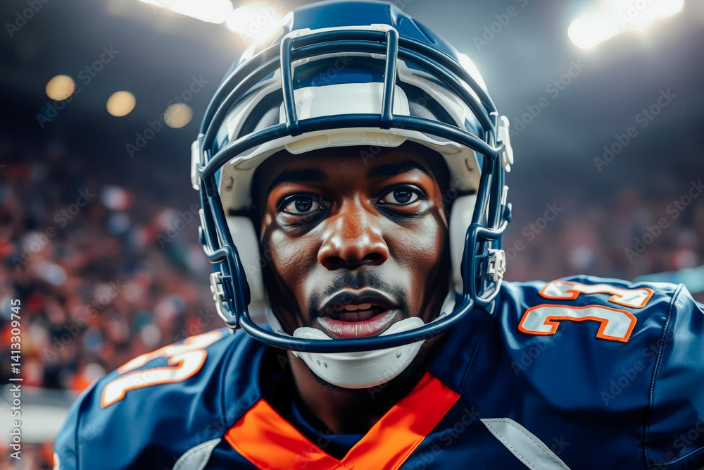 Focused Football Player in the Stadium