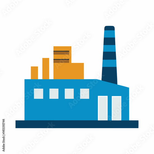 Modern flat design factory illustration with smokestack blue and orange