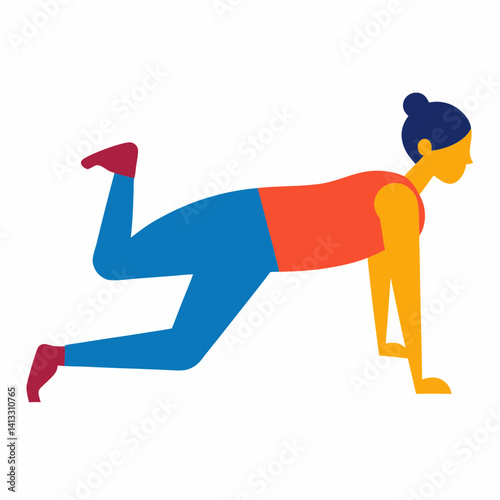 Woman doing donkey kick exercise minimalist vector illustration design