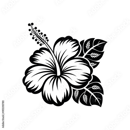 Hawaiian flower silhouette logo vector line art logo design outline
