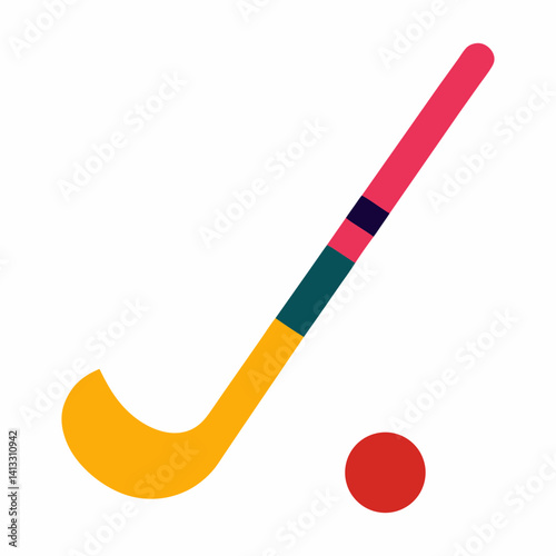 Minimalist field hockey stick and ball vector graphic illustration