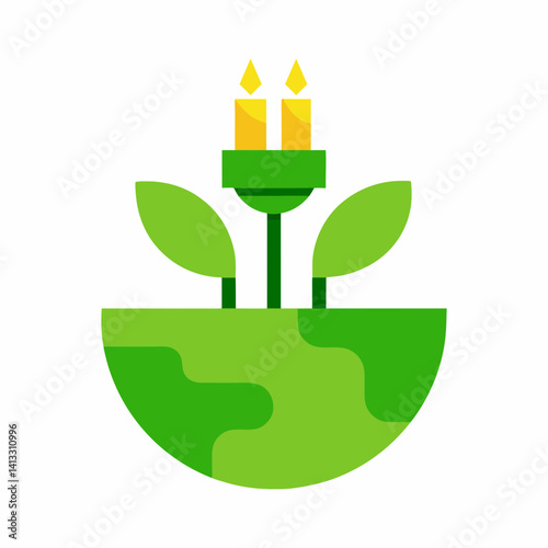 Earth hour illustration with candles and green globe symbol