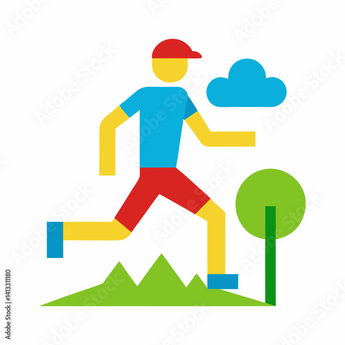 Person running outdoor flat vector illustration healthy lifestyle concept design