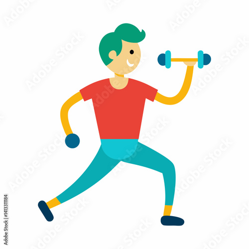 Flat vector illustration of a man working out with dumbbell
