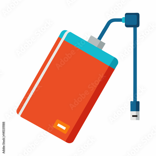 Portable power bank with usb cable flat vector illustration