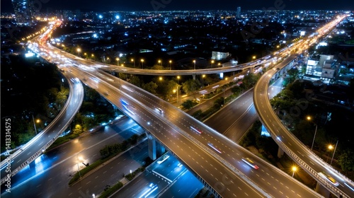 Road traffic is a vital infrastructure as seen from the top view of an expressway