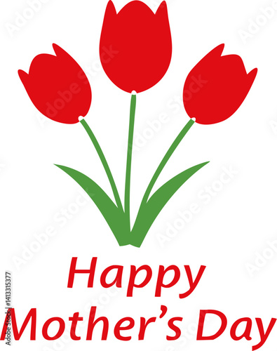 Illustration of Red tulips. Bunch of flowers. Happy Mother`s day. Vector isolated on white background.