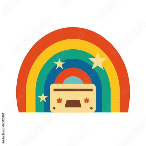 Retro Rainbow with Cassette Tape and Stars