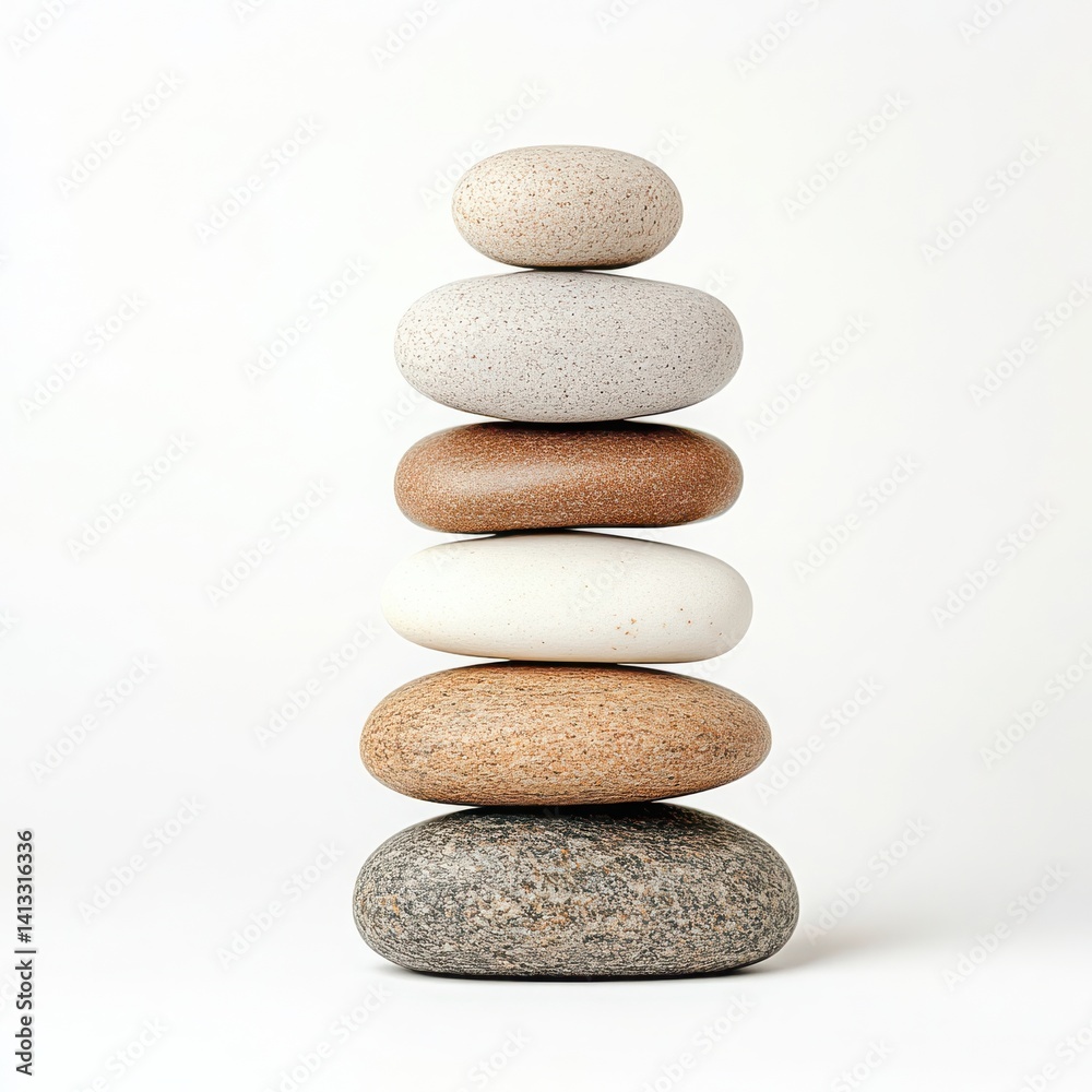 Stacked smooth stones balance isolated on white background Stacked smooth stones balance isolated on white background