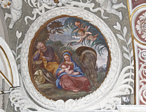 sosta nella fuga in Egitto; affresco nella chiesa parrocchiale di Santo Stafano a Lenno (Como)