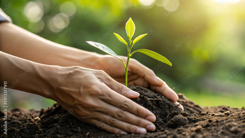 Fototapeta premium Sustainable Farming: Nurturing Nature for Future Generations, Soil to Sapling: A Journey of Eco-Friendly Agriculture, Green Innovation: Planting the Seeds of a Better Tomorrow, Eco Startups.