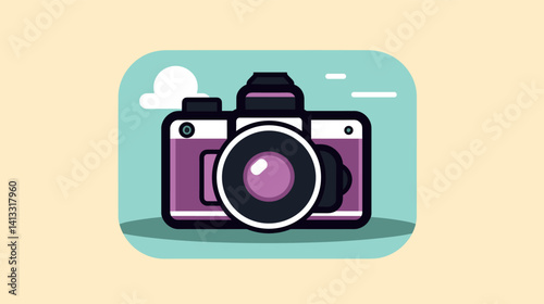 Retro camera on teal background - iconic symbol of photography and memories flat vector illustration
