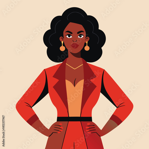 Confident Black Woman in Red Power Suit Portrait