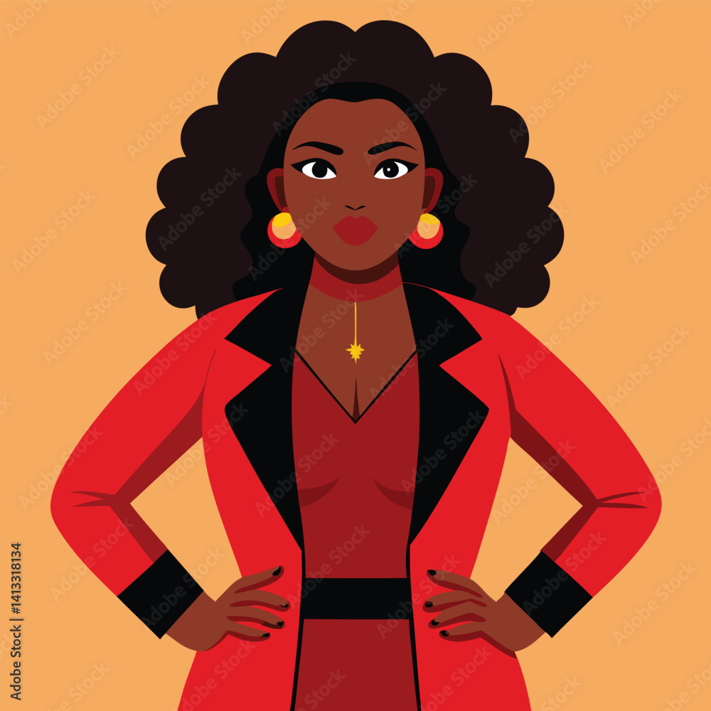 Confident Black Woman in Red Power Suit Portrait Confident Black Woman in Red Power Suit Portrait
