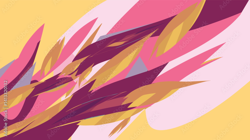 Fototapeta premium Abstract yellow and pink geometric shapes with dynamic design flat vector illustration