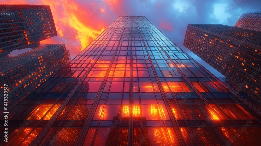 custom made wallpaper toronto digitalCityscape at Sunset: Skyscrapers Reflecting Fiery Hues