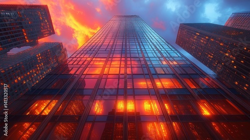 Wallpaper Mural Cityscape at Sunset: Skyscrapers Reflecting Fiery Hues Torontodigital.ca