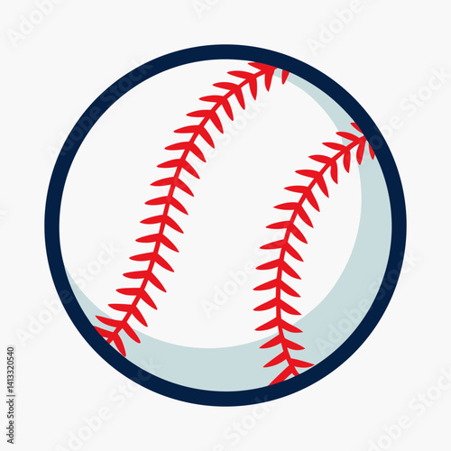 Isolated baseball ball illustration with red stitching and dark blue outline