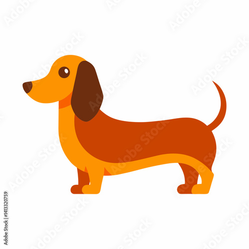 Cartoon vector graphic of a cute brown and orange dachshund dog breed