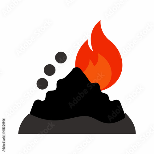 Minimalist burning coal pile with smoke illustration heat and energy concept