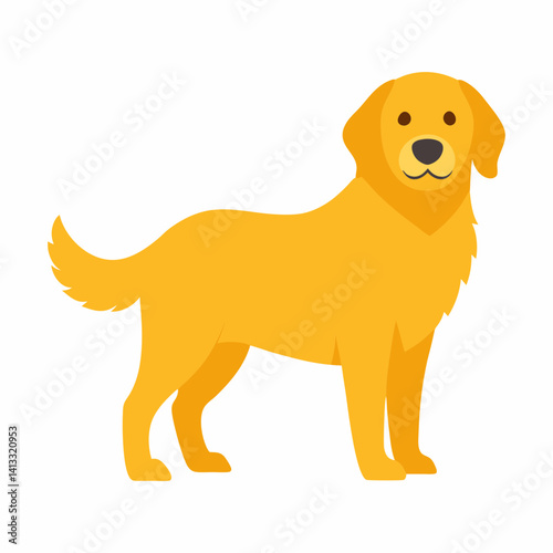 Flat vector illustration of a golden retriever dog standing on white background