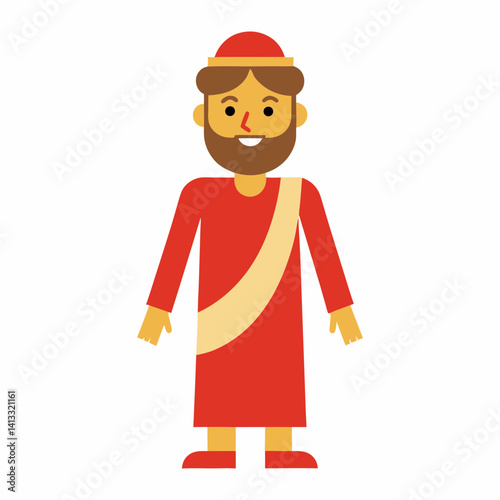 Flat vector illustration depicting biblical shepherd figure wearing red tunic
