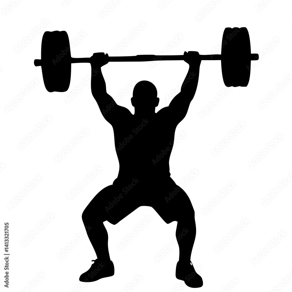 Naklejka premium One weightlifter lifting a barbell isolated on white background