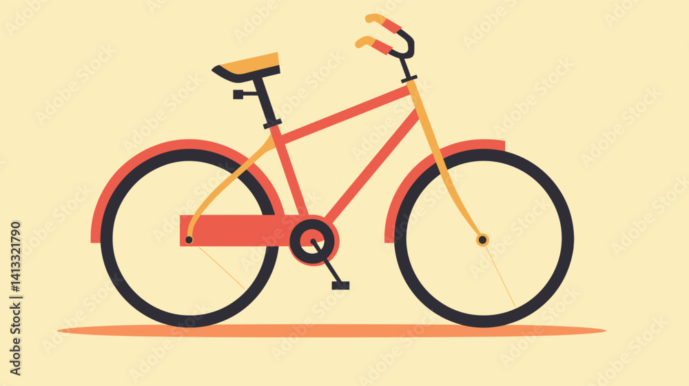 Fototapeta premium Minimalist orange bicycle design with geometric shapes on beige background flat vector illustration