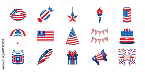 Independence day vector design set. USA 4Th of July graphic elements collection on white background