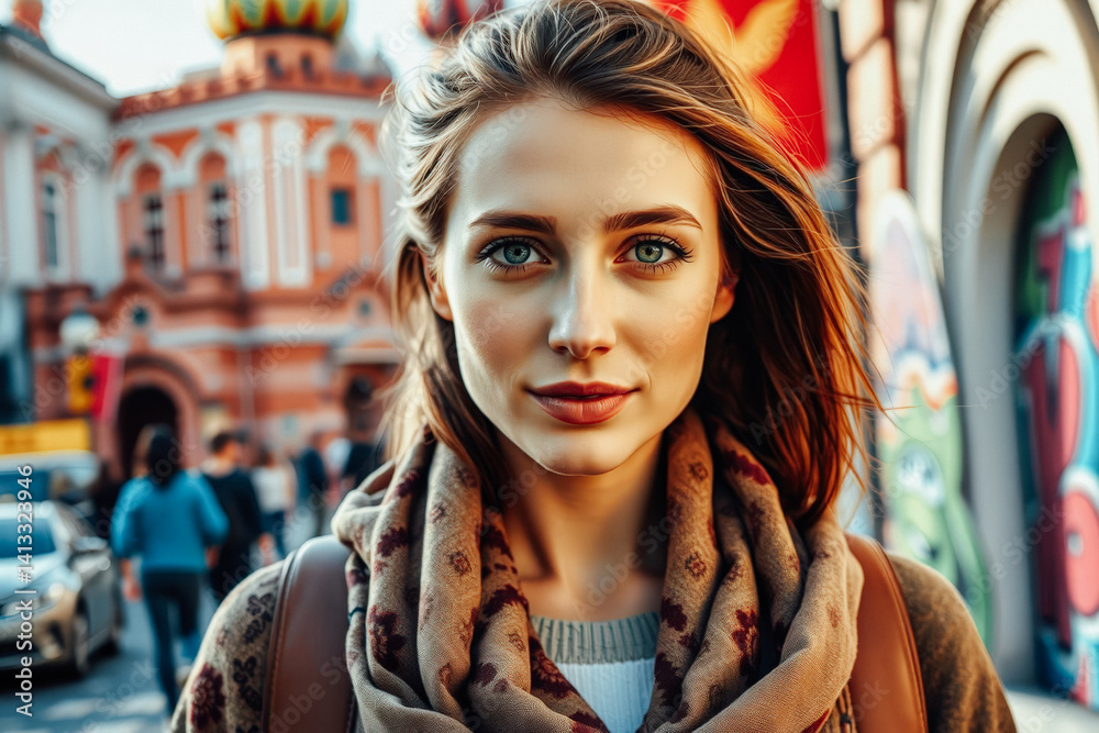 Beautiful Woman in City Street Fashionable Style