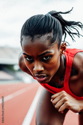 Obraz na płótnie Focused Female Athlete at Starting Line w salonie