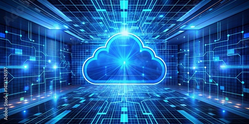 Digital Cloud Network, 3D Render, Futuristic, Cloud Computing, Data Center, Network Architecture, Technology