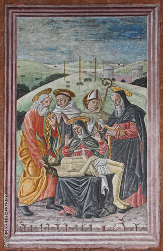 compianto su Cristo morto, con Maria e Santi; affresco nella chiesa di Santa Maria del Carmine a Pavia