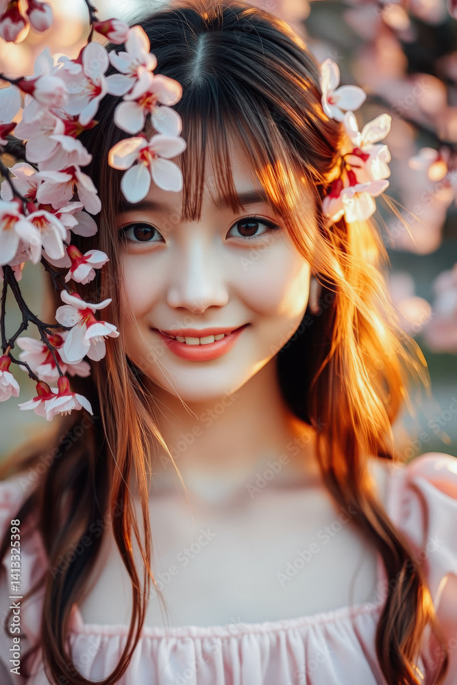 Beautiful Woman Amongst Cherry Blossoms