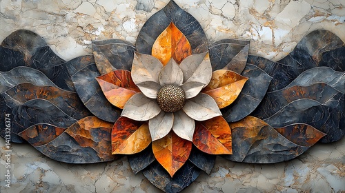 Artistic carved mandala flower wall decor high resolution photo
