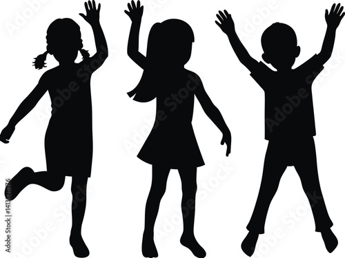 Silhouette of children dancing, vector illustration.