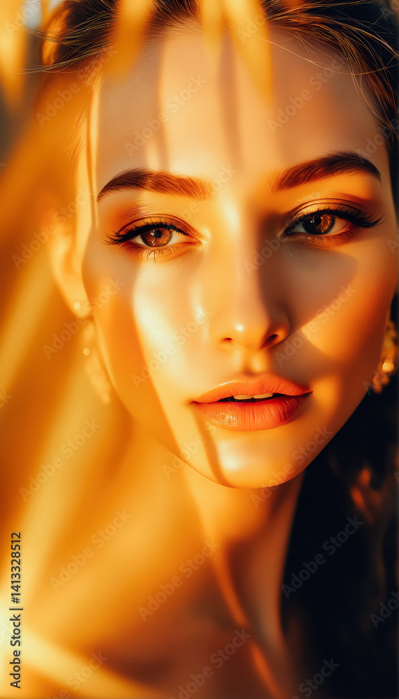 Golden Light Illuminates Beautiful Woman's Face