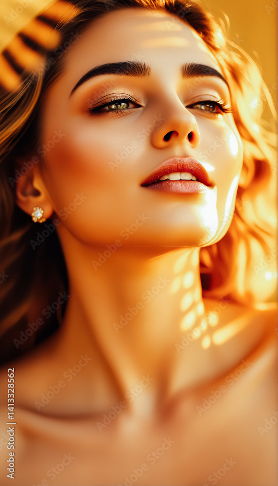 Radiant Woman in Golden Sunlight Portrait