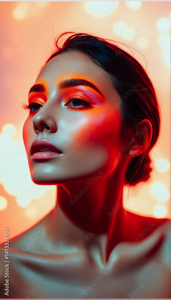 Close-up Fashion Portrait of a Woman with Vivid Makeup