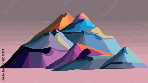 Abstract geometric mountain range with vibrant colors on gradient background flat vector illustration