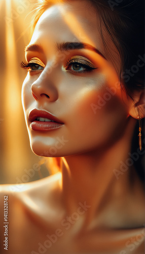 Obraz na płótnie Radiant Beauty Under Golden Light w salonie