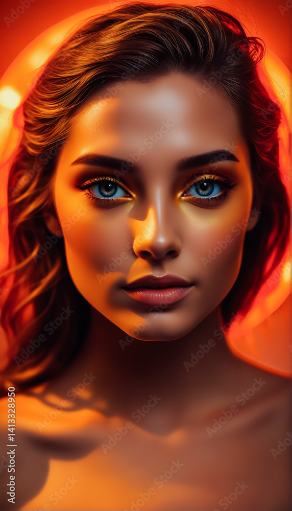 Close-Up Portrait of a Woman with Dramatic Golden Make-Up