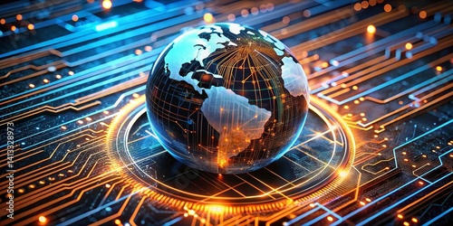 Global Network Connections on Futuristic Circuit Board, technology, digital, network