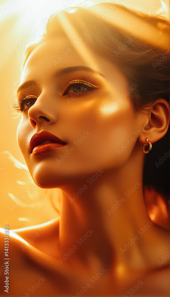 Golden Sunlit Portrait of a Beautiful Woman